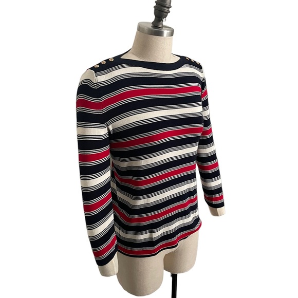 Talbots striped boatneck sweater with button detail Size XS - Picture 3 of 8